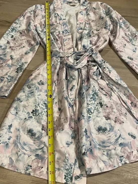 Hotel Collection Floral Satin Robe in Pink and Blue - Picture 3 of 6